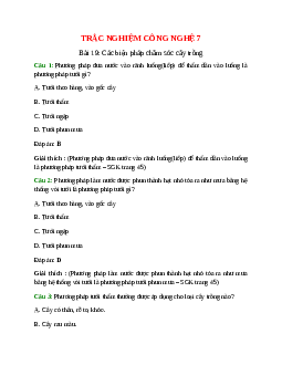 Trắc nghiệm Công nghệ 7 Bài 19 có đáp án: Các biện pháp chăm sóc cây trồng