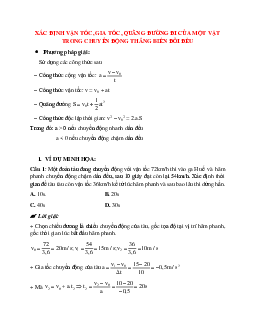 Phương pháp giải và bài tập về Xác định vận tốc, gia tốc, quãng đường đi của một vật trong chuyển động thẳng biến đổi đều