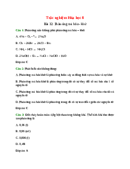 30 câu Trắc nghiệm Phản ứng oxi hóa - khử có đáp án 2024 – Hóa học lớp 8