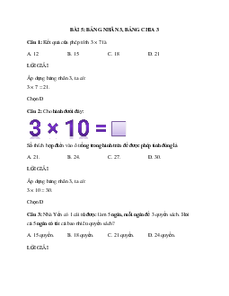 20 câu Trắc nghiệm Bảng nhân 3, bảng chia 3 (Kết nối tri thức) có đáp án 2024 – Toán lớp 3