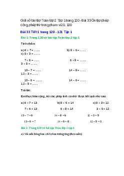 Vở bài tập Toán lớp 2 Tập 1 trang 120, 121, 122, 123, 124, 125 Bài 33: Ôn tập phép cộng, phép trừ trong phạm vi 20, 100 | Kết nối tri thức