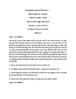 [Năm 2023] Đề thi Giữa kì 1 Ngữ Văn lớp 8 Hà Nội có đáp án (10 đề)