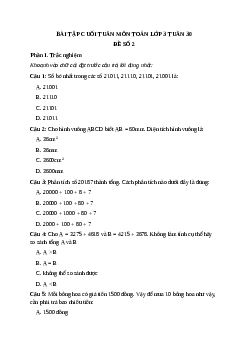 Bài tập cuối tuần môn Toán lớp 3 tuần 30 có đáp án - đề số 2