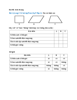 Hãy viết “có” hoặc “không” thích hợp vào ô trống Bài 2 trang 3 Vở bài tập Toán lớp 5