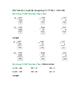 Giải SGK Toán lớp 2 Tập 2 trang 74, 75 Luyện tập chung  – Cánh diều