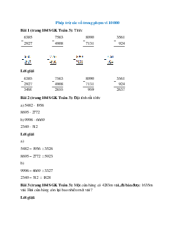 Toán lớp 3 trang 104 Phép trừ các số trong phạm vi 10 000