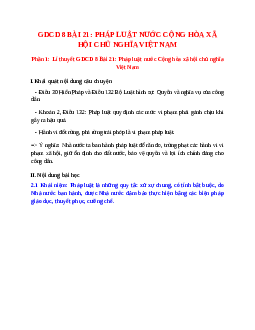 Lý thuyết GDCD 8 Bài 21 (mới 2023 + 10 câu trắc nghiệm): Pháp luật nước Cộng hòa xã hội chủ nghĩa Việt Nam