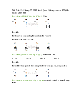 Giải SGK Toán lớp 2 Tập 1 trang 68, 69 Phép trừ (có nhớ) trong phạm vi 100 (tiếp theo) – Cánh diều
