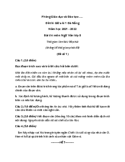 [Năm 2023] Đề thi Giữa kì 1 Ngữ Văn lớp 8 Đà Nẵng có đáp án (10 đề)