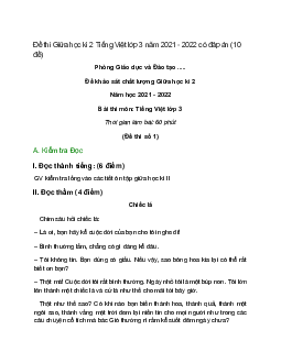 Đề thi Giữa học kì 2 Tiếng Việt lớp 3 năm 2021 - 2022 có đáp án (10 đề)