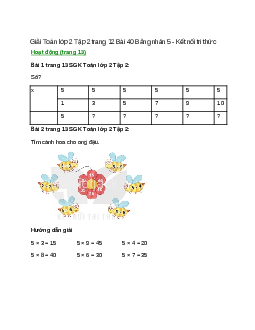 Giải SGK Toán lớp 2 Tập 2 trang 13, 14 Bài 40: Bảng nhân 5 | Kết nối tri thức