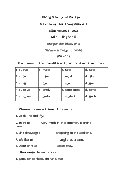 Bộ 3 đề thi Tiếng Anh lớp 5 Giữa kì 2 năm 2021