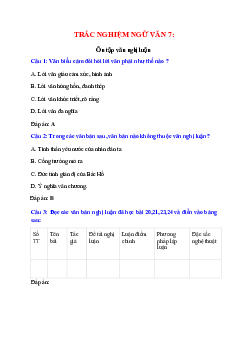 Trắc nghiệm Ôn tập văn nghị luận có đáp án – Ngữ văn lớp 7