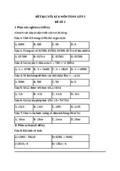 Đề thi cuối kì 2 môn Toán lớp 3 có đáp án - đề số 3