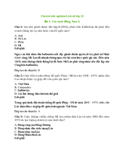 87 câu Trắc nghiệm Lịch sử 12 Bài 4 có đáp án 2023: Các nước Đông Nam Á và Ấn Độ