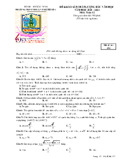 Đề KSCL Toán 12 đầu năm học 2020 – 2021 trường Thuận Thành 1 – Bắc Ninh