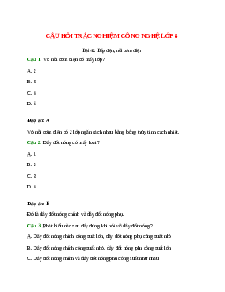 10 câu Trắc nghiệm Công nghệ 8 Bài 42 có đáp án 2023: Bếp điện, nồi cơm điện
