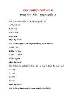 Trắc nghiệm Truyện Kiều - Phần 1: Tác giả Nguyễn Du có đáp án – Ngữ văn lớp 10