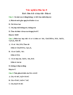 33 câu Trắc nghiệm Đơn chất và hợp chất - Phân tử có đáp án 2024 – Hóa học lớp 8