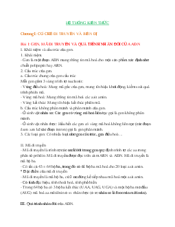 Hệ thống kiến thức môn Sinh học ôn thi Đại học