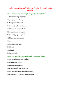 Trắc nghiệm Từ trái nghĩa có đáp án – Ngữ văn lớp 7