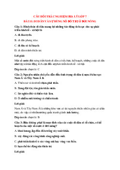 Trắc nghiệm Địa lí 7 Bài 11 có đáp án: Di dân và sự bùng nổ đô thị ở đới nóng