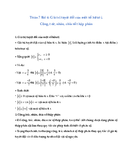 Lý thuyết Toán lớp 7: Giá trị tuyệt đối của một số hữu tỉ. Cộng, trừ, nhân, chia số thập phân