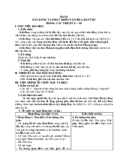Giáo án Lịch sử 10 Bài 20 Xây dựng và phát triển văn hóa dân tộc trong các thế kỉ X-XV mới nhất