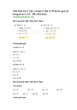 Giải SGK Toán lớp 2 Tập 1 trang 41, 42, 43, 44, 45, 46 Bài 11: Phép trừ qua 10 trong phạm vi 20 | Kết nối tri thức