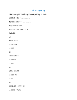 Vở bài tập Toán lớp 5 Tập 1 trang 83, 84 Bài 67: Luyện tập