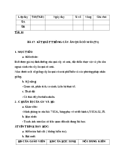 GIÁO ÁN CÔNG NGHỆ 9 BÀI 7: KĨ THUẬT TRỒNG CÂY ĂN QUẢ CÓ MÚI (T1) MỚI NHẤT - CV5512