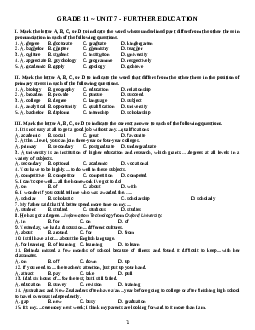 Bài tập Tiếng Anh 11 Unit 7: Further Education chọn lọc