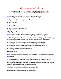 Trắc nghiệm Tình cảnh lẻ loi của người chinh phụ (Đặng Trần Côn) có đáp án – Ngữ văn lớp 10