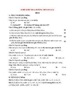 10 Đề thi kiểm tra định kỳ chương 3 tam giác lớp 7