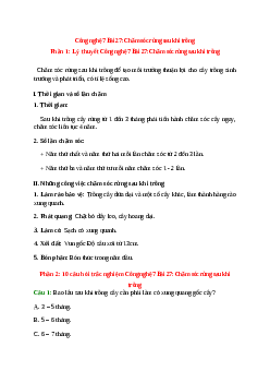 Công nghệ 7 Bài 27 (Lý thuyết và trắc nghiệm): Chăm sóc rừng sau khi trồng