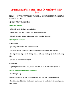 Sinh học 10 Bài 32 (Lý thuyết và trắc nghiệm): Bệnh truyền nhiễm và miễn dịch
