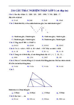 216 câu trắc nghiệm môn Toán lớp 3 có đáp án