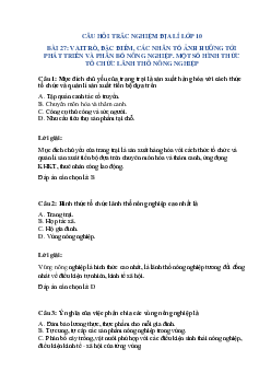 Trắc nghiệm Địa lí 10 Bài 27 có đáp án: Vai trò, đặc điểm, các nhân tố ảnh hưởng tới nông nghiệp