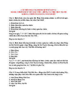 22 câu Trắc nghiệm Lịch sử 12 Bài 18 có đáp án 2023: Những năm đầu của cuộc kháng chiến toàn quốc chống thực dân Pháp (1946-1950) - Phần 3