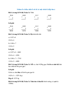 Toán lớp 3 trang 115 Nhân số có bốn chữ số với số có một chữ số (tiếp theo)