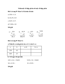 Toán lớp 5 trang 59 Nhân một số thập phân với một số thập phân
