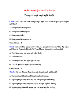 Trắc nghiệm Phong cách ngôn ngữ nghệ thuật có đáp án – Ngữ văn lớp 10