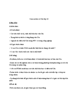 Giáo án Hóa học 10 bài 22 : Clo theo phương pháp góc mới nhất