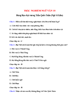Trắc nghiệm Hưng Đạo đại vương Trần Quốc Tuấn (Ngô Sĩ Liên) có đáp án – Ngữ văn lớp 10
