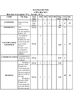 Đề thi Tiếng Anh lớp 10 Giữa học kì 1 năm 2021 có ma trận (4 đề)