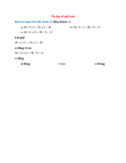 Điền Đ hoặc S: 96 : 4 × 2 = 24 × 2 = 48
