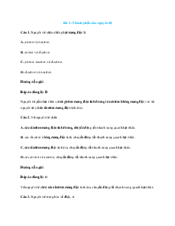 20 câu Trắc nghiệm Thành phần của nguyên tử (Kết nối tri thức 2024) có đáp án – Hóa học lớp 10