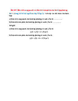 Viết tiếp vào chỗ chấm cho thích hợp: Diện tích xung quanh của hình lập phương có cạnh 2,5m