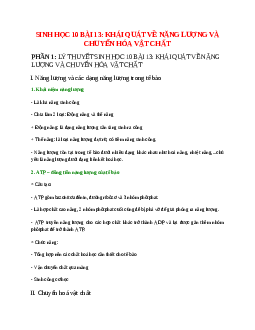Sinh học 10 Bài 13 (Lý thuyết và trắc nghiệm): Khái quát về năng lượng và chuyển hóa vật chất