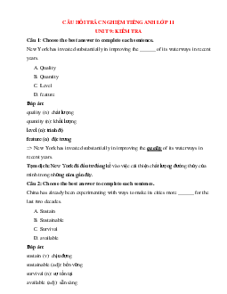 29 câu Trắc nghiệm Tiếng Anh 11 mới Unit 9 có đáp án 2023: Kiểm tra